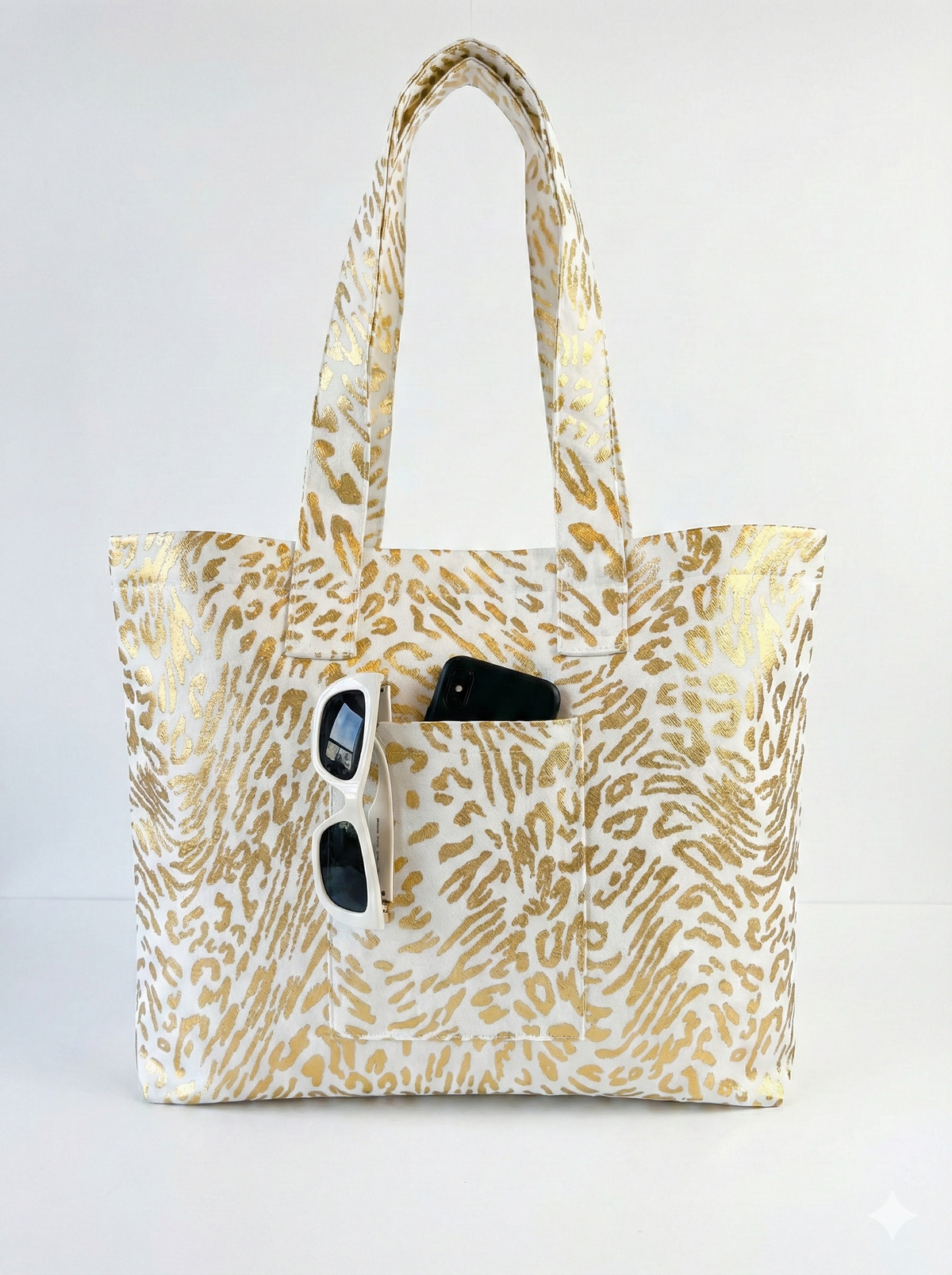 Ecobag "ONCINHA" metalizada dourada com bolso